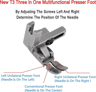 Wotel T3 Presser Foot,3-in-1 Presser Foot for Single-Needle Industrial Sewing Machines Universal Foot T3 Adjustable Cording/Regular/Zipper Presser Foot for Lockstitch with High Shank(Pack of 1) Wotel T3 Presser Foot,3-in-1 Presser Foot for Single-Needle Industrial Sewing Machines Universal Foot T3 Adjustable Cording/Regular/Zipper Presser Foot for Lockstitch with High Shank(Pack of 1)