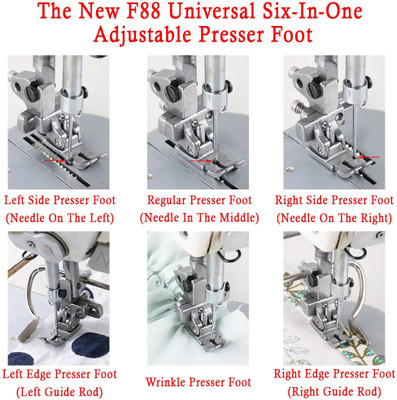 SSS T3 presser foot F88 6-in-1 Presser Foot Multifunctional Adjustable Side Shirring Gathering Positioning Presser Foot for Industrial Sewing Machine with High Shank(Pack of 1)