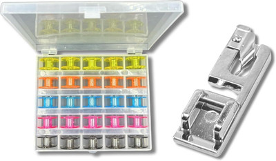 ZENITH Pico Hemming Foot & 25 Multicolor Bobbin Combo for Front Loading Sewing Machines Pico Hemming Foot with Low Shank(Pack of 1)