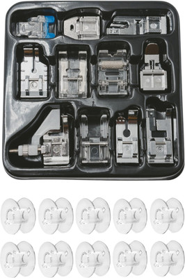 ZENITH Sewing Machine Presser Foot 11pcs Kit with 10 Transparent Plastic Bobbins sewing machine with Snap-On(Pack of 11)
