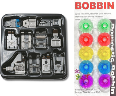 ZENITH Sewing Machine Presser Foot 11pcs Kit with 10 multicolour Bobbins sewing machine with Snap-On(Pack of 11)