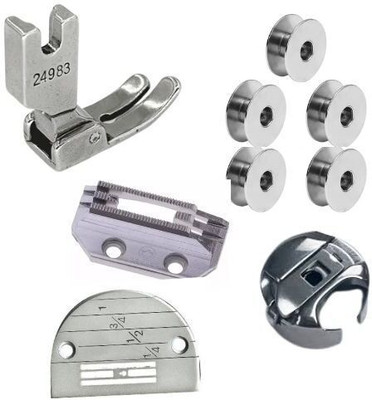LSOO Combo Set- (1-Pcs) 24983 Presser Feet & (5-Pcs) Bobbin & (1-PCS) Bobbin Case & (1-Pcs) E- 18 Needle Plate & (1-PCS) Full Feed Dog with High Shank(Pack of 1)