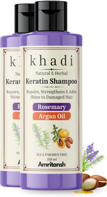 AMRITANSH Khadi Rosemary & Argan Oil Keratin Shampoo | Strengthens, Repairs & Adds Shine(420 ml)