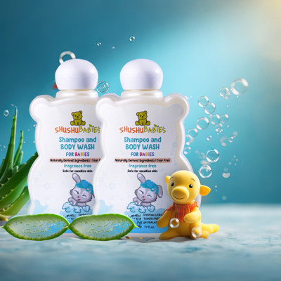 ShuShu Babies Fragrance Free Shampoo & Body Wash For Babies | Under 0-3 Years Babies (2x200ml)(400 ml)