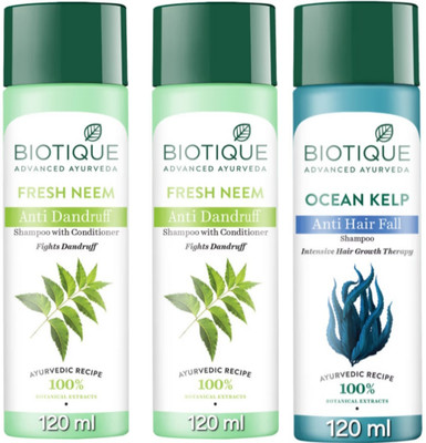 BIOTIQUE Shampoo 120 ML - Fresh Neem Qty-2 & Ocean Kelp Qty-1(360 ml)