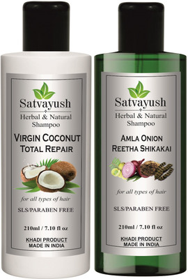 Satvayush Herbal Amla Onion Reetha Shikakai Shampoo & Coconut Total Repair Shampoo Combo(420 ml)