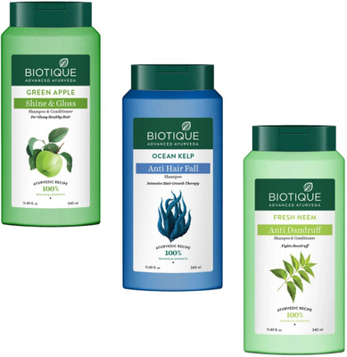 BIOTIQUE Fresh Neem & Ocean Kelp & Green Apple Shampoo 340Ml (Pack Of 3)(1020 ml)