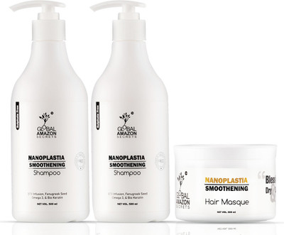 Global Amazon Secrets Combo Nanoplastia Smoothening Shampoo and Hair Masque 500ml Set(1500 ml)
