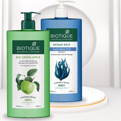 BIOTIQUE Ocean kelp and green apple shampoo pack2(650*2)ml(1300 ml)