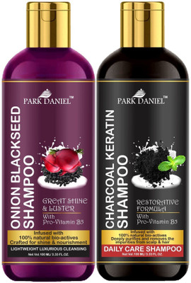 PARK DANIEL Premium Onion Blackseed Shampoo & Charcoal Keratin Shampoo Combo Pack Of 2 bottle of 100 ml(200 ml)(200 ml)