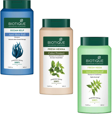 BIOTIQUE Shampoo 340ml - Ocean Kelp & Fresh Henna & Fresh Neem (Pack of 3)(1020 ml)