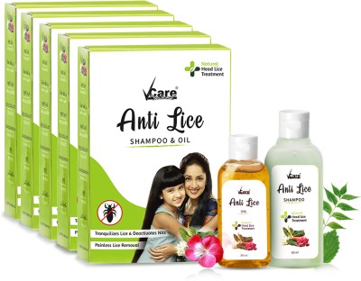 Vcare Anti Lice Shampoo and Oil Combo (Pack of 5), Removes Lice & Nits Lice Treatment(450 ml)