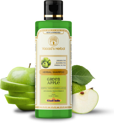 Vagad's Khadi Herbal Green Apple Shampoo with Aloe vera & Neem - Deeply Nourishes Locks(210 ml)