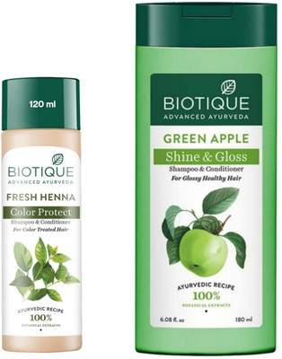 BIOTIQUE Fresh Henna Shampoo 120 ML & Green Apple Shampoo 180 ML(300 ml)