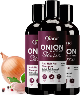 Qiana Red Onion Black Seed Oil Strong, Smooth and Silky shampoo pack-3(100 ml)