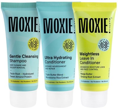 MOXIE BEAUTY Wavy Essential Travel Trio - 1x Shampoo 50ml, 2x Conditioner 50ml | Friz Control(150 ml)