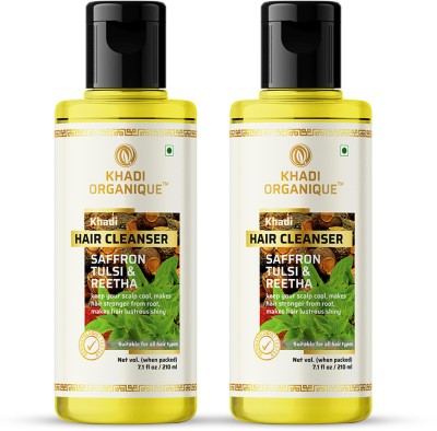 khadi ORGANIQUE 'Khadi Organique Saffron Tulsi & Reetha Shampoo/hair cleanser ( Pack of 2)(420 ml)