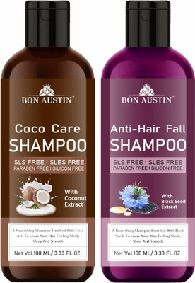 Bon Austin Coco Care Shampoo With Coconut & Anti-Hair Fall Shampoo Combo Pack 2 of 100ML(200 ml)