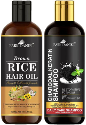 PARK DANIEL Premium Rice Oil & Activated Charcoal Shampoo Combo Pack Of 2 bottle of 100 ml(200 ml)(200 ml)