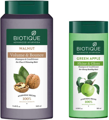 BIOTIQUE Walnut Shampoo 340 ML & Green Apple Shampoo 180 ML(520 ml)