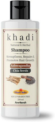 AMRITANSH Khadi Ashwagandha & Chia Seed Natural Shampoo | Strength, Repair & Growth(210 ml)