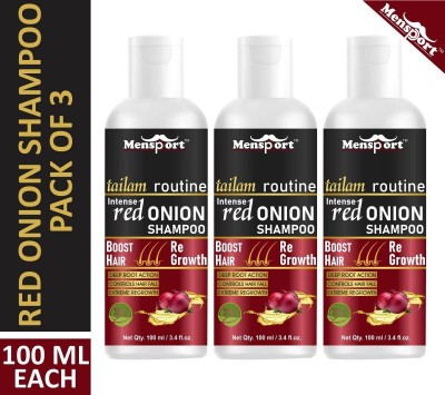 Mensport Premium RED ONION SHAMPOO/CLEANSER-Best For Anti Hair Fall Combo pack of 3 bottles of 100 ml(300 ml)(300 ml)