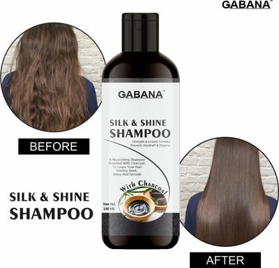 GABANA Silk & Shine Shampoo with Activated Charcoal Soothing Scalp Pack of 1 of 100ML(100 ml)