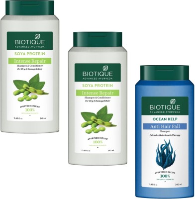 BIOTIQUE Shampoo 340ml - Soya Protein Intense Repair & Ocean Kelp (Pack of 3)(1020 ml)