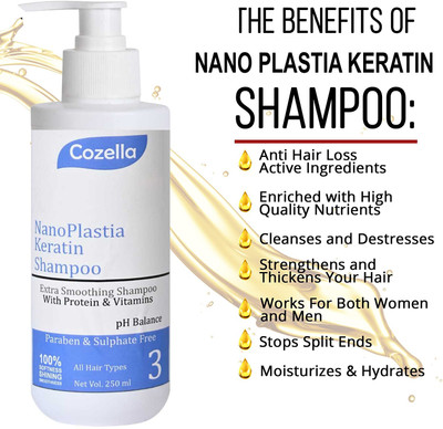 Cozella Nano Plastia Keratin Shampoo | Extra Smoothing Shampoo with Protein & Vitamins(250 ml)