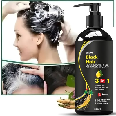 Chevar Black Hair Shampoo Herbal 3 in 1 Hair Dye Instant Black Hair Shampoo(300 ml)