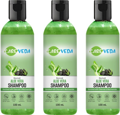 CareVeda Revival Aloe Vera Shampoo, Enriched with Charcoal & Nicinamide, Set of 3(300 ml)
