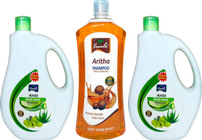 KESUDA smooth and silky Aloevera Amla Shampoo And Aritha Shampoo combo can and Bottol (1L+1L+1L)(3 L)