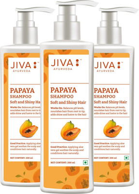 JIVA AYURVEDA Papaya Shampoo - Scalp Cleansing Formula - 200 ml Each - Pack of 3(200 ml)