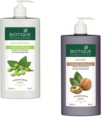 BIOTIQUE Shampoo 650ML - Soya Protein Intense Repair & Walnut (Pack of 2)(1300 ml)