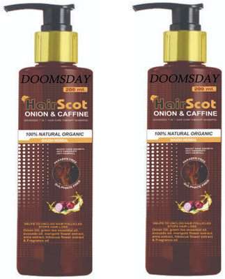 DOOMSDAY HAIRSCOT ONION & CAFFINE SHAMPOO FOR HEALTHY &SOFT HAIR (200X 2) PACK OF 2(400 ml)