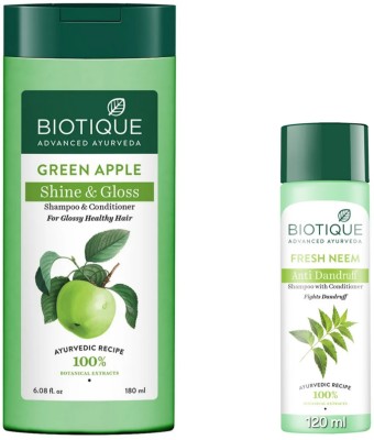 BIOTIQUE Green Apple Shampoo 180 ML & Fresh Neem Shampoo 120 ML(300 ml)