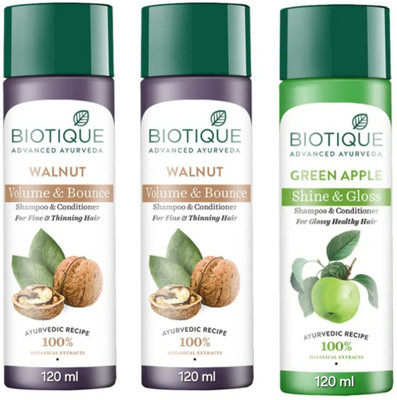 BIOTIQUE Shampoo 120 ML - Walnut Qty-2 & Green Apple Qty-1(360 ml)