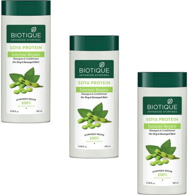 BIOTIQUE Shampoo Soya protein 180Ml (Pack Of 3)(540 ml)