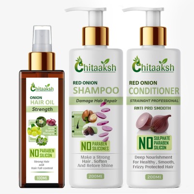 CHITAAKSH Onion Black Seed Ultimate Hair Care Kit (Hair Oil + Shampoo + Conditioner)(500 ml)