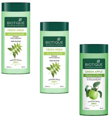 BIOTIQUE Green Apple (1) Fresh Neem (2) Shampoo 180Ml (Pack Of 3)(540 ml)