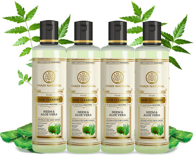 KHADI NATURAL Neem & Aloevera Cleanser/Shampoo -SLS & Paraben Free (Pack of 4)(840 ml)