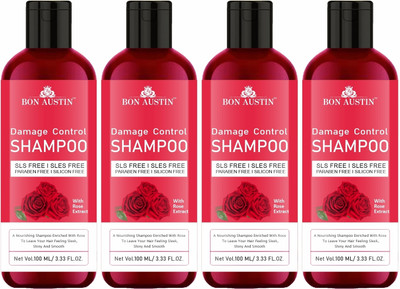 Bon Austin Damage Control Shampoo with Rose Extract for Frizzy Hair Pack 4 of 100ML(400 ml)