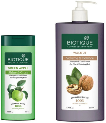 BIOTIQUE Shampoo - Green Apple - 180ml & Walnut - 650ml (Pack of 2)(830 ml)