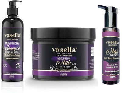vosella 3-in-1 Hair Care Combo – Shampoo (500 ml) + Hair Mask (500 ml) + Serum (100 ml)(1100 ml)