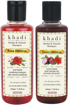 Satvayush Khadi Onion Hibiscus Shampoo & Rose Hibiscus Shampoo Natural & Herbal(420 ml)