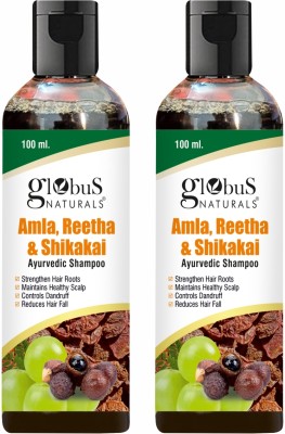 Globus Naturals Amla Reetha Shikakai Shampoo, Natural & Mild Hair Cleanser Set of 2, 100(200 ml)
