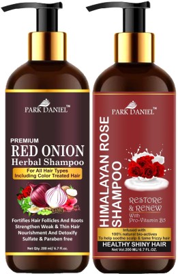 PARK DANIEL Red Onion Shampoo & Rose Shampoo Combo Pack Of 2 bottle of 200 ml(400 ml)(400 ml)