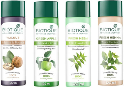 BIOTIQUE Shampoo 120 ML - Walnut , Green Apple , Fresh Neem & Fresh Henna(480 ml)