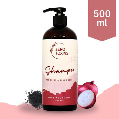 Zero Toxins Ayurvedic Shampoo - Red Onion & Black Seed - 10X Stronger, Anti Hairfall, 500ml(500 ml)