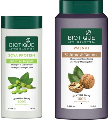 BIOTIQUE Walnut 340Ml & Soya Protein 180Ml Shampoo (Pack Of 2)(520 ml)